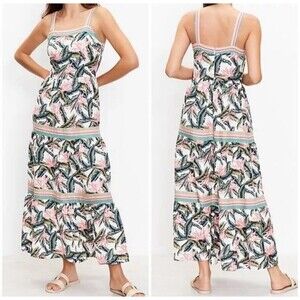 Loft Paradise Tropical‎ Palm Tiered Maxi Dress Linen Hawaii Size 0 Sleeveless